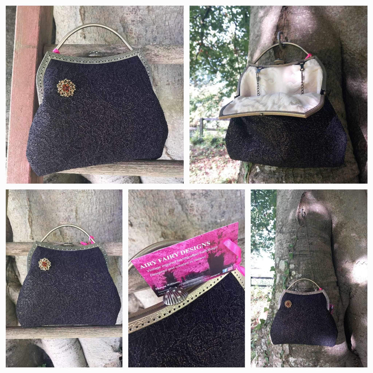 Black Shimmer Lace Vintage style handbag