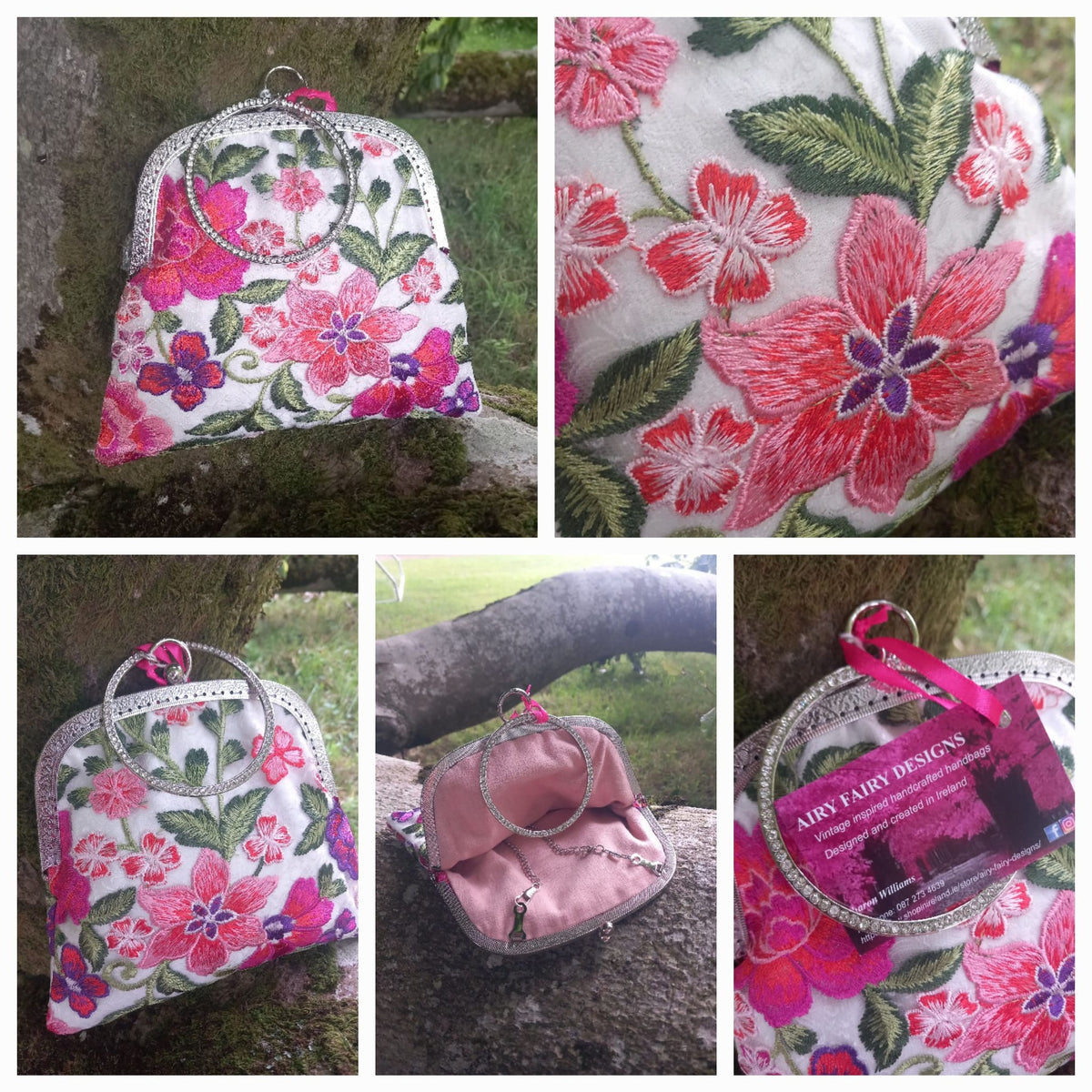 &#39;Pink Floral Lace&#39; Vintage style handbag