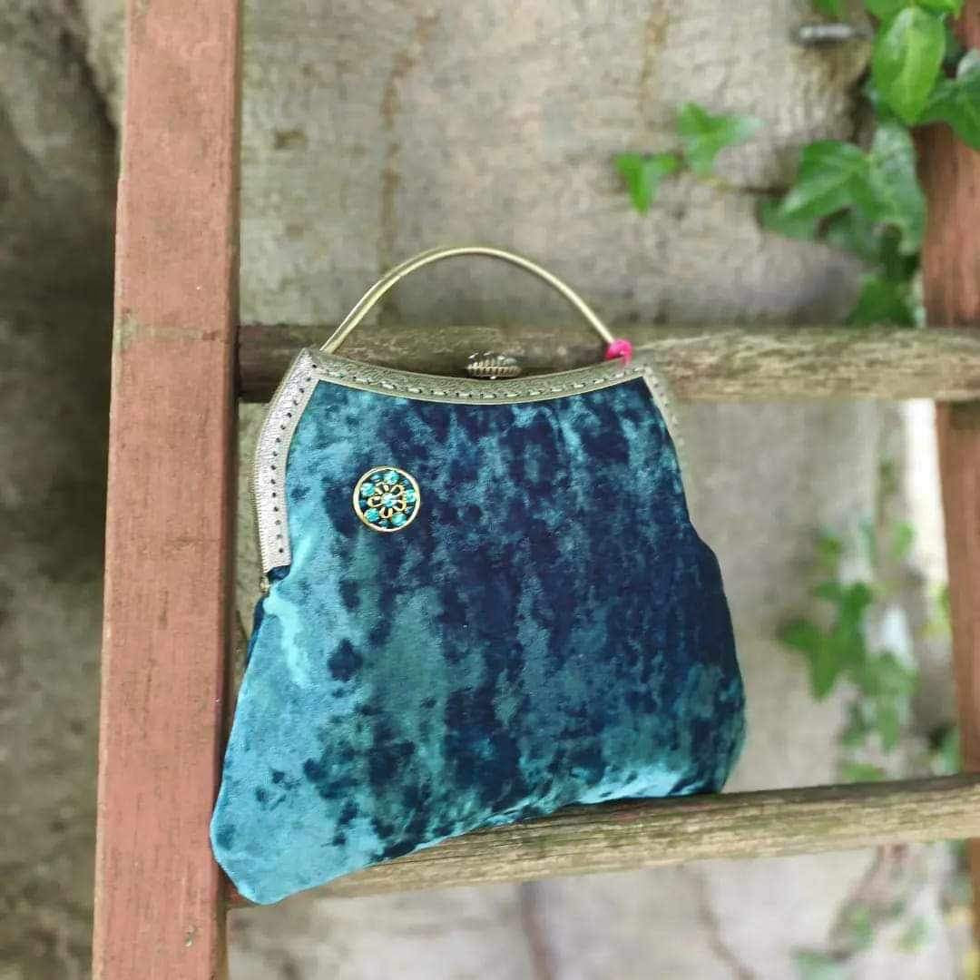 Teal Velvet  Vintage style handbag