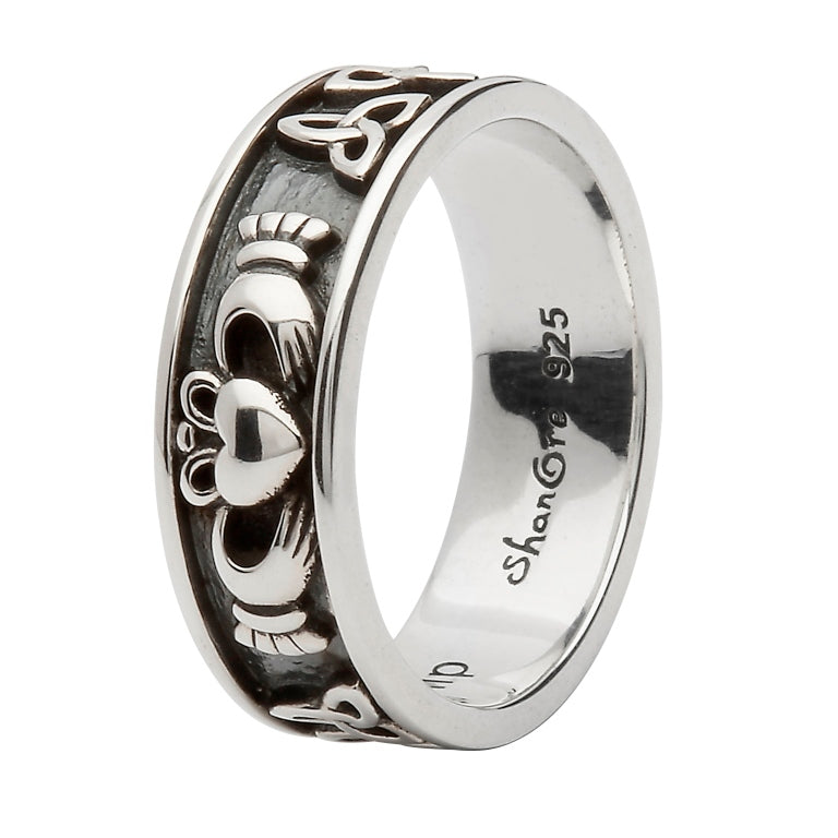 Silver Claddagh And Trinity Knot Ring