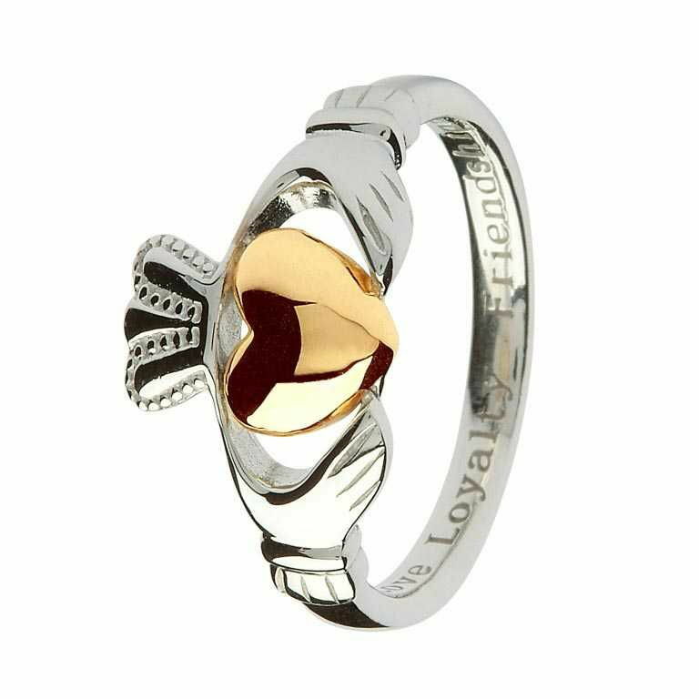 Sterling Silver Claddagh Ring with 10k Gold Heart