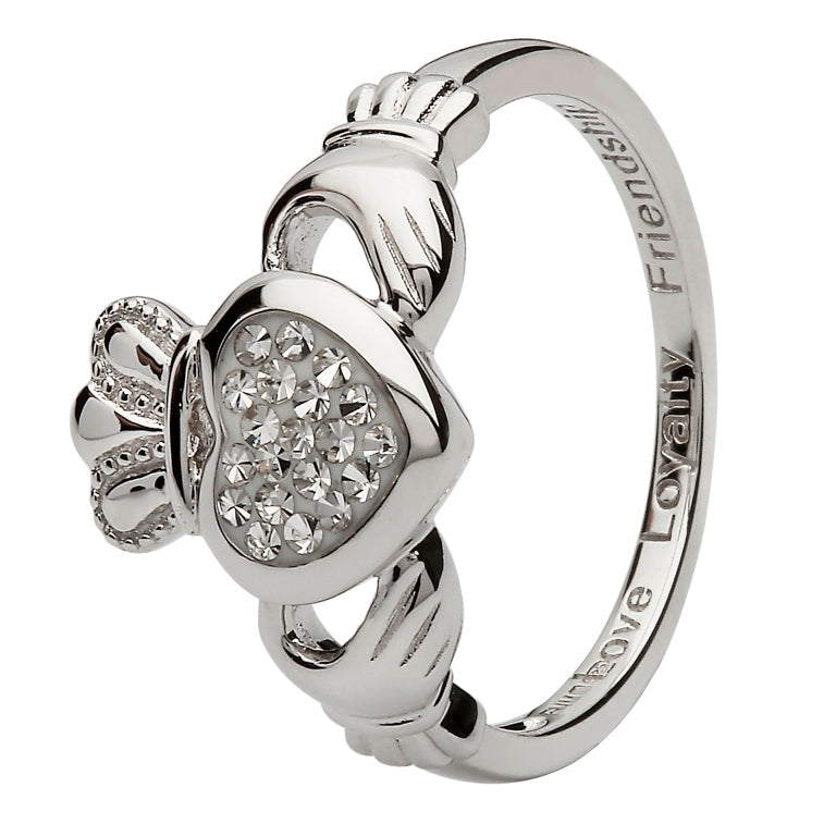 Sterling Silver Claddagh Ring with Swarovski® Crystals