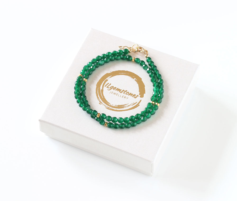 Green Agate Double Wrap Bracelet (Gold)