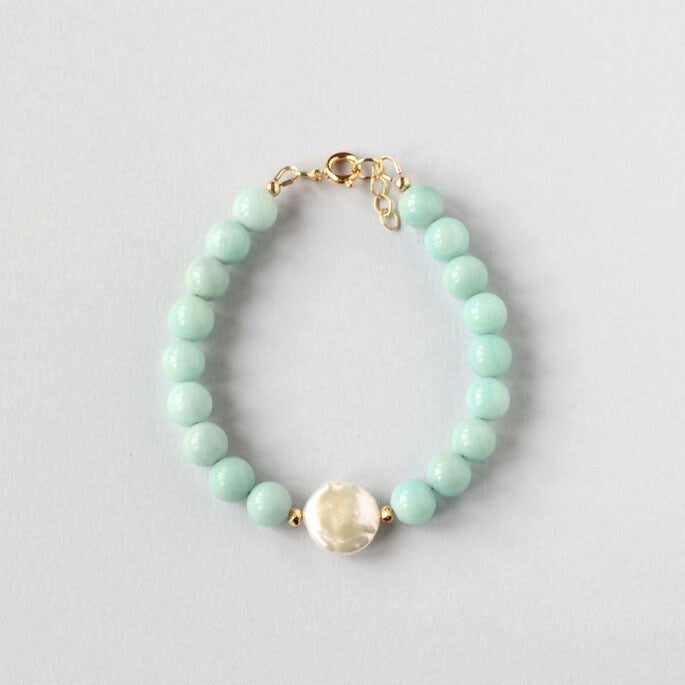 Amazonite and Pearl Bracelet (Gold)