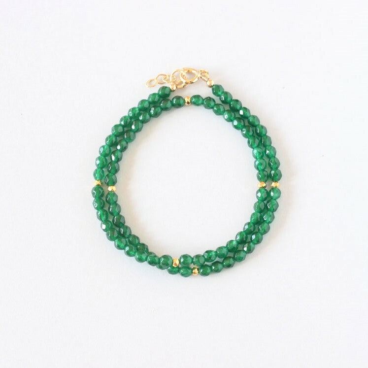Green Agate Double Wrap Bracelet (Gold)