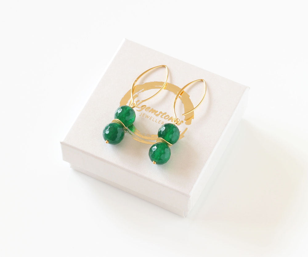 Green Agate Drop Earrings (Gold)