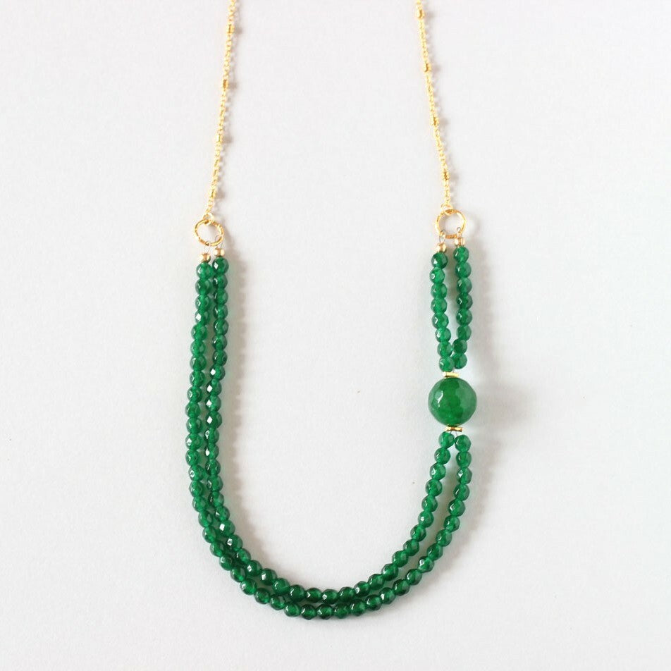 Green Agate Double Necklace (Gold with Chain)