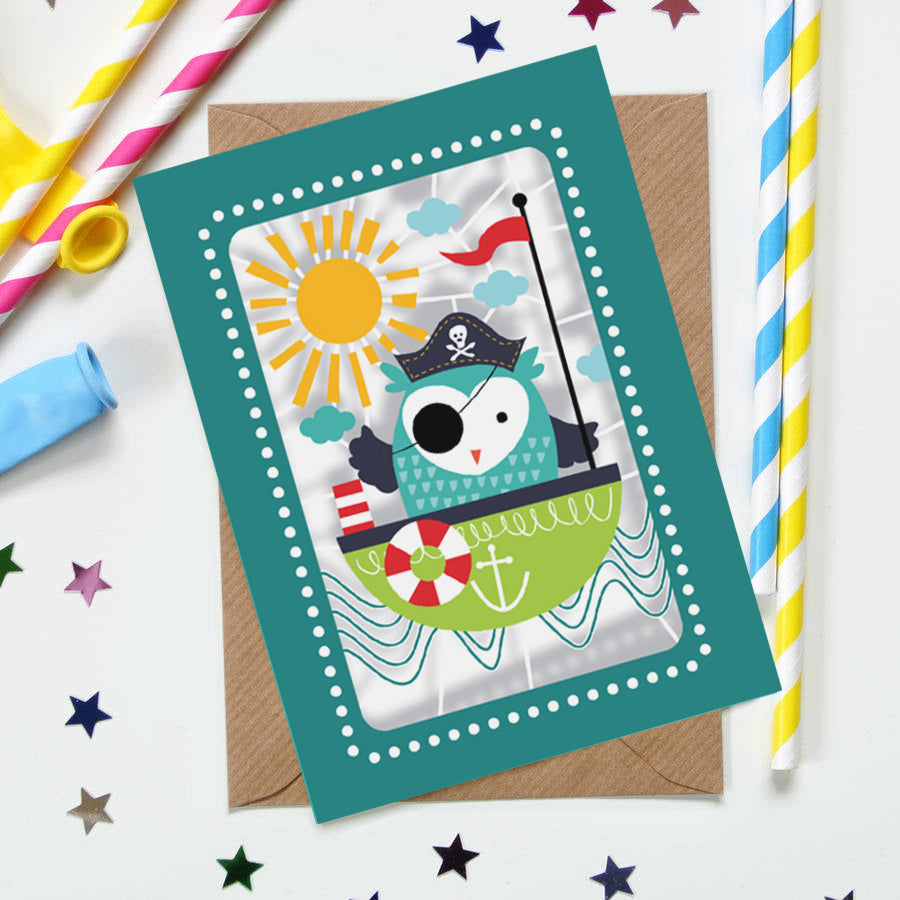 &#39;Owl Pirate&#39; Birthday Card (KE005)
