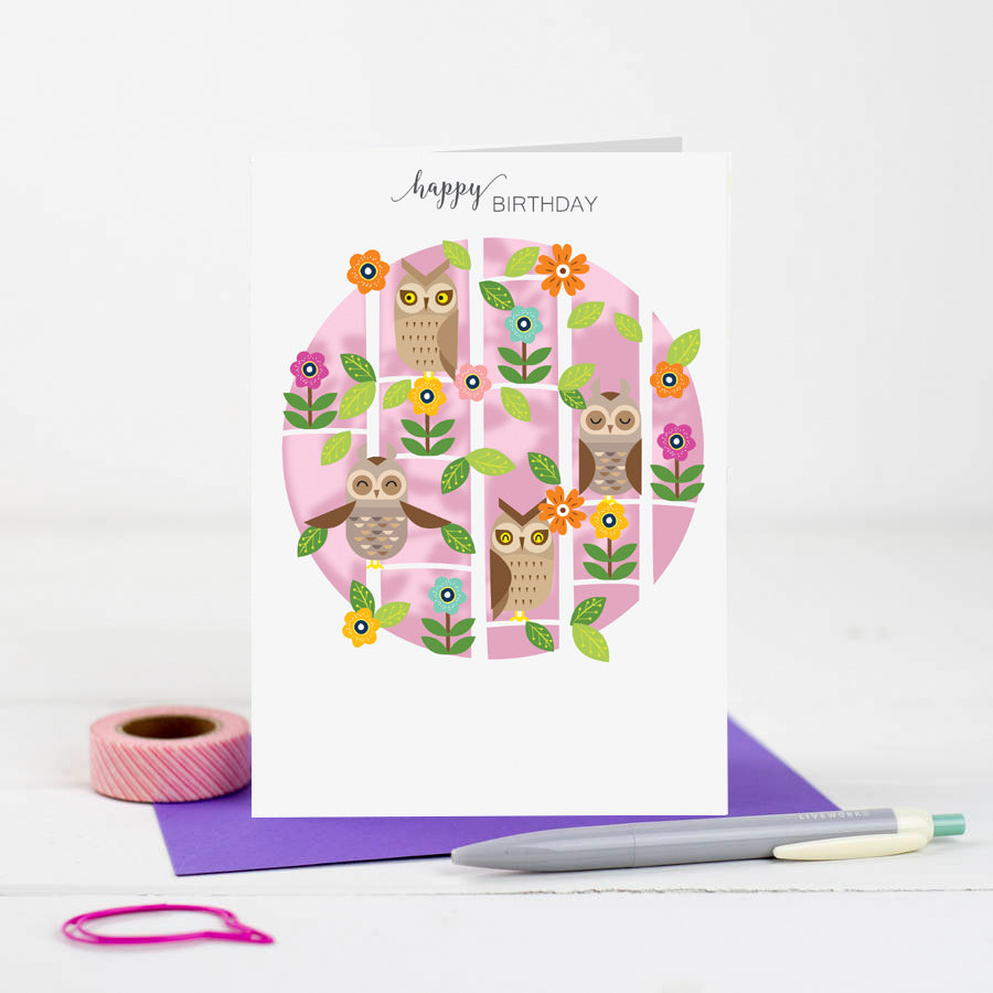 &#39;Owls&#39; Birthday Card (W005)