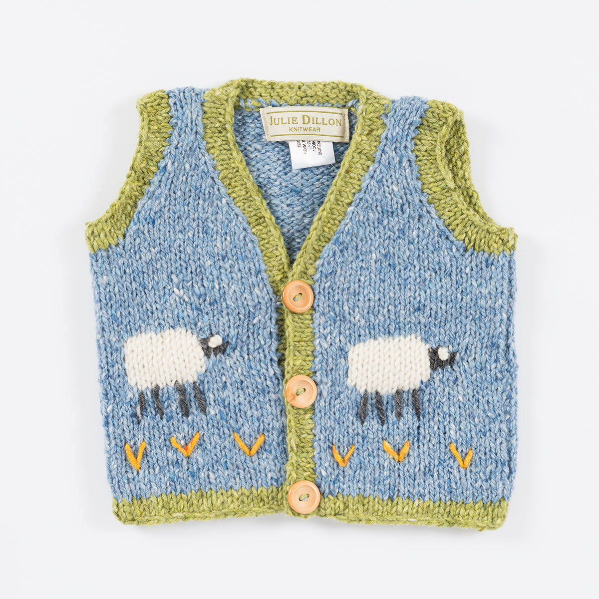 Handknitted Baby Waistcoat - Blue with Sheep motif