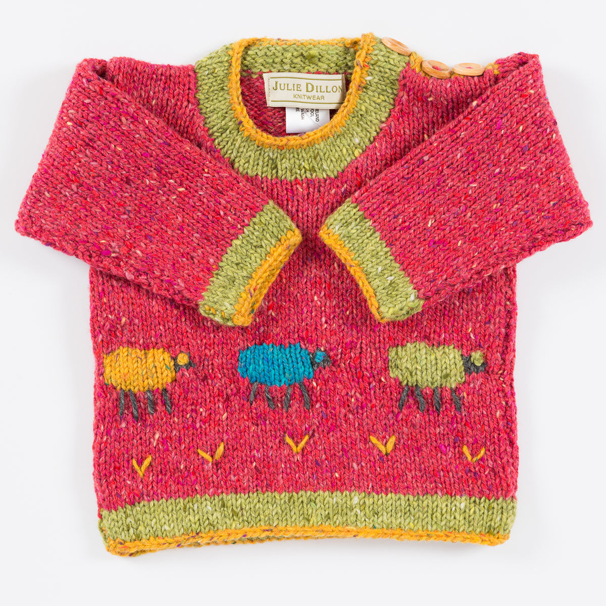 Handknitted Baby Sweater - Cerise with Sheep motif