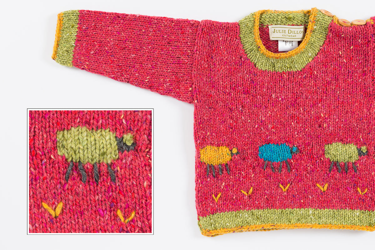 Handknitted Baby Sweater - Cerise with Sheep motif