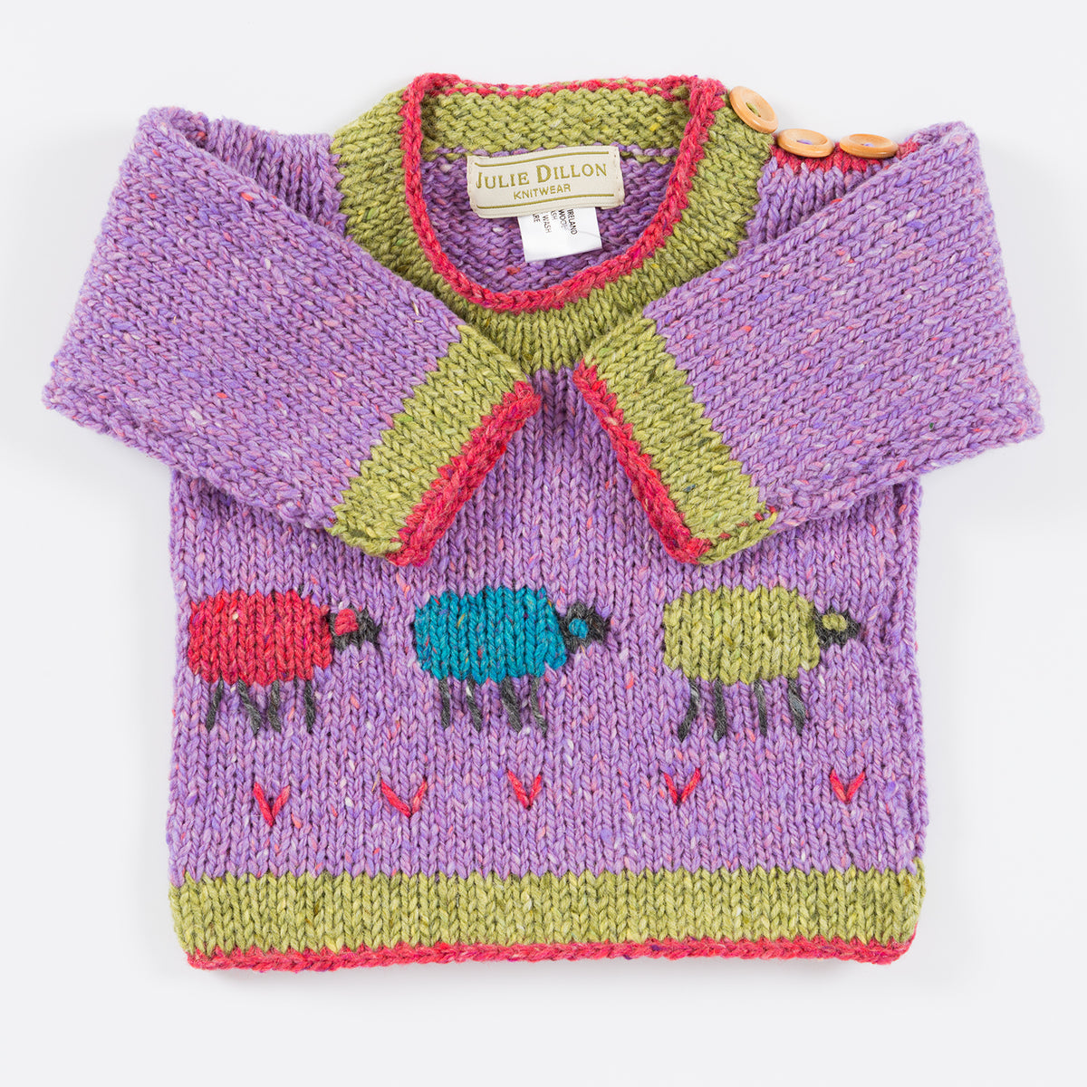 Handknitted Baby Sweater - Lilac  with Rainbow Sheep motif