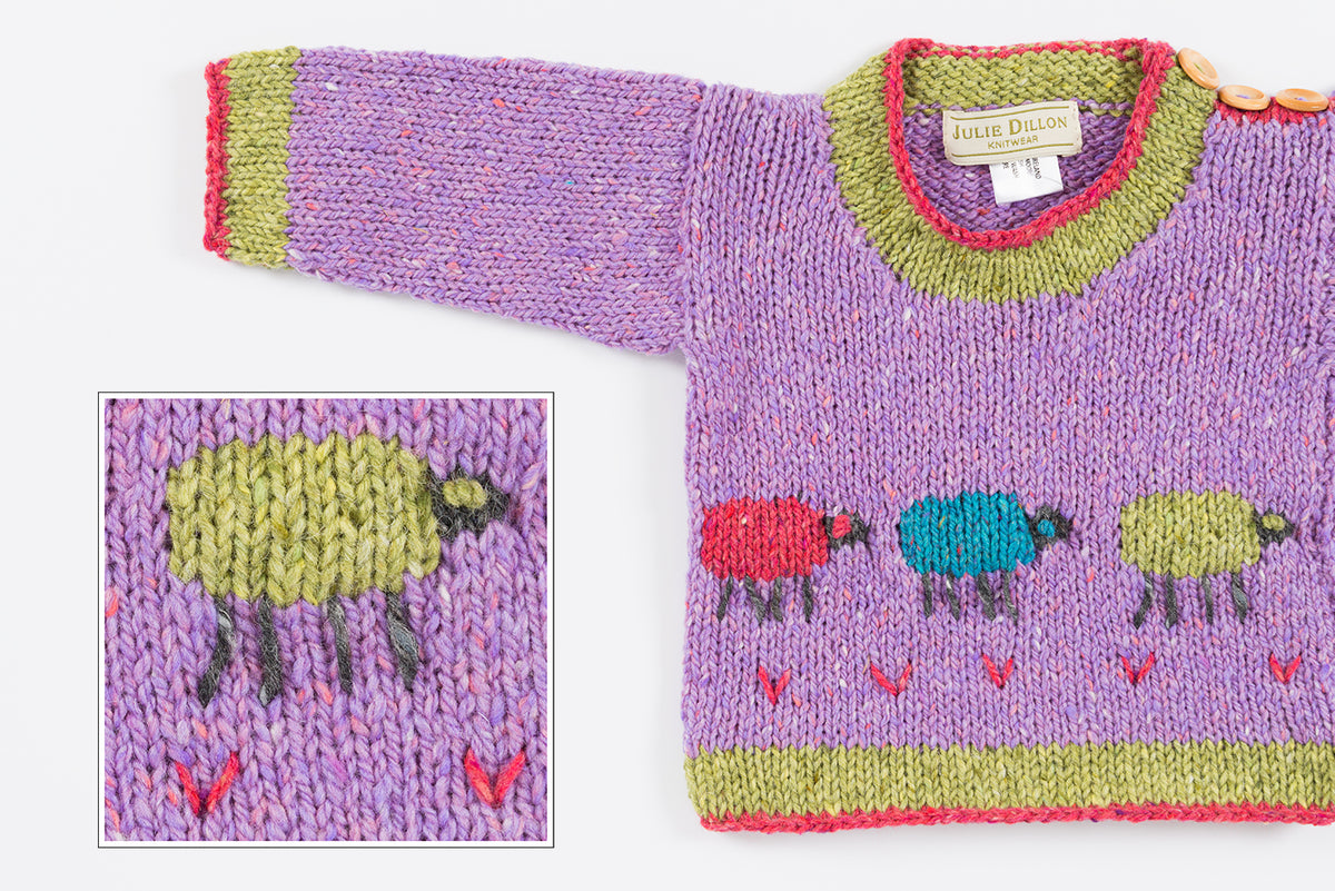 Handknitted Baby Sweater - Lilac  with Rainbow Sheep motif
