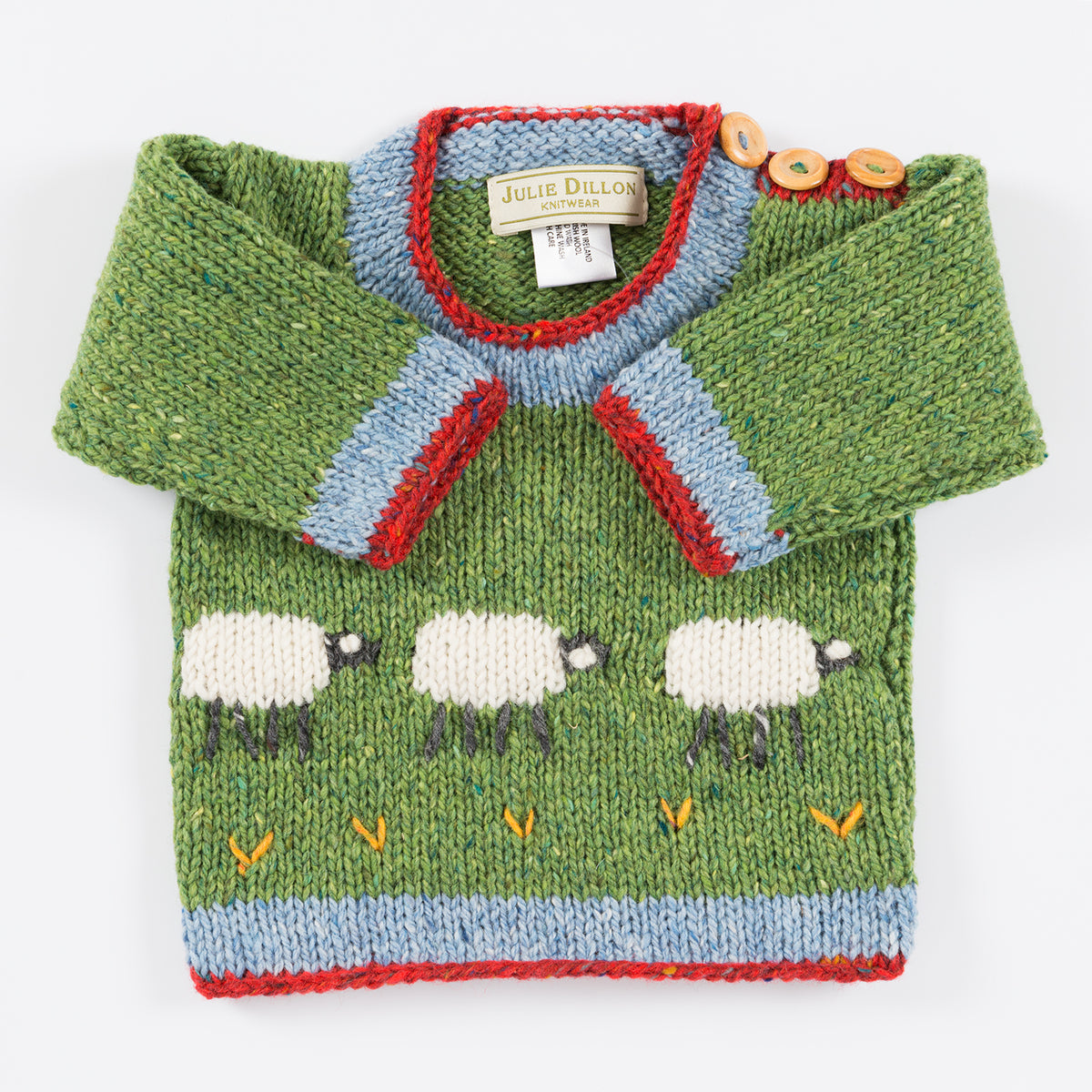 Handknitted Baby Jumper - Green with Sheep motif