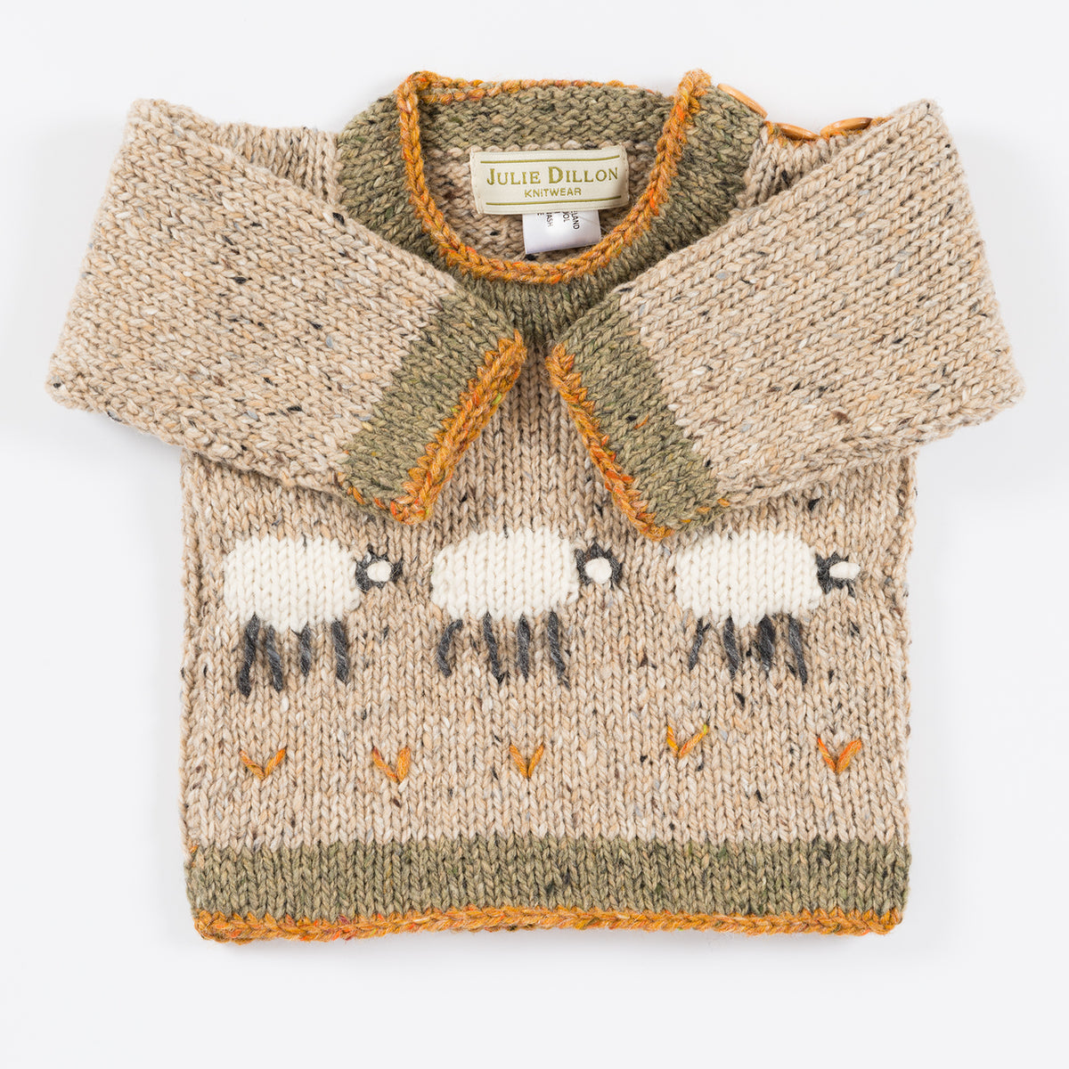Handknitted Baby Sweater - Beige with Sheep motif