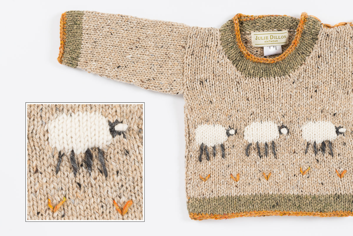 Handknitted Baby Sweater - Beige with Sheep motif