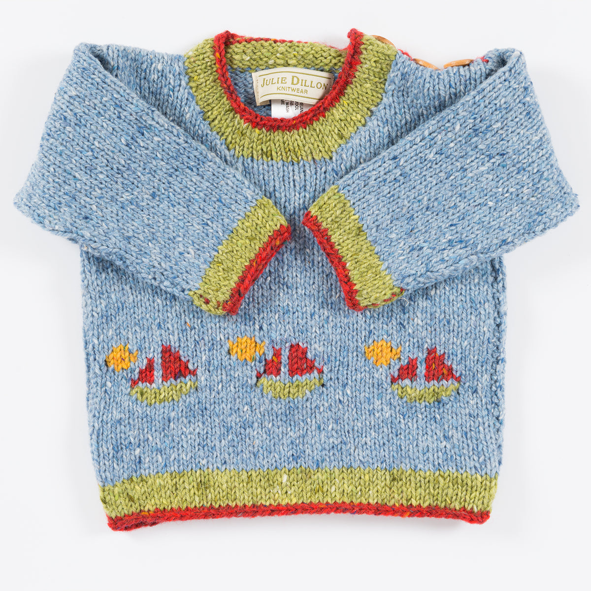 Handknitted Baby Sweater - Blue with Boat motif
