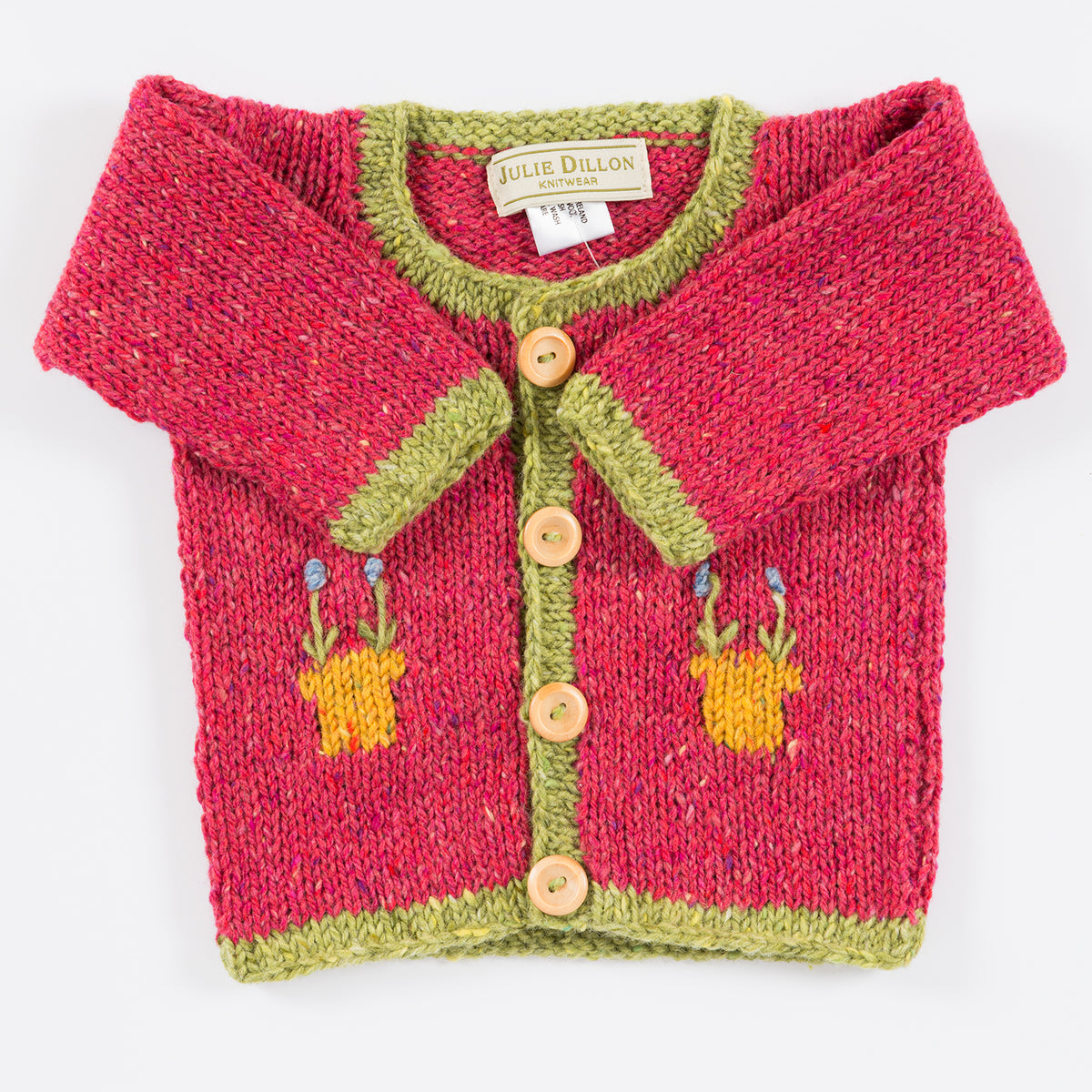 Handknitted Baby Cardigan - Turquoise with Flowerpot motif