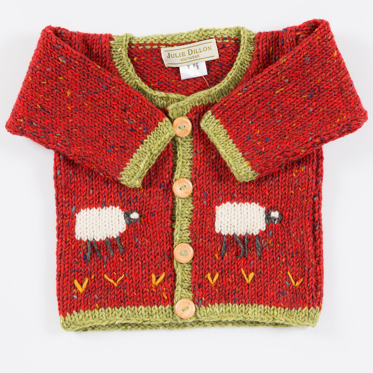 Handknitted Baby Cardigan - Red with Sheep motif