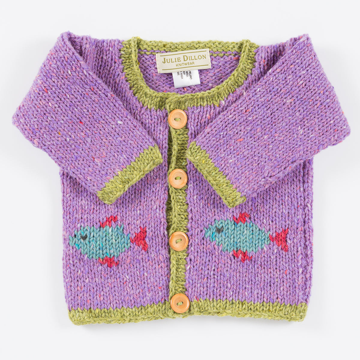 Handknitted Baby Cardigan - Lilac with Fish motif