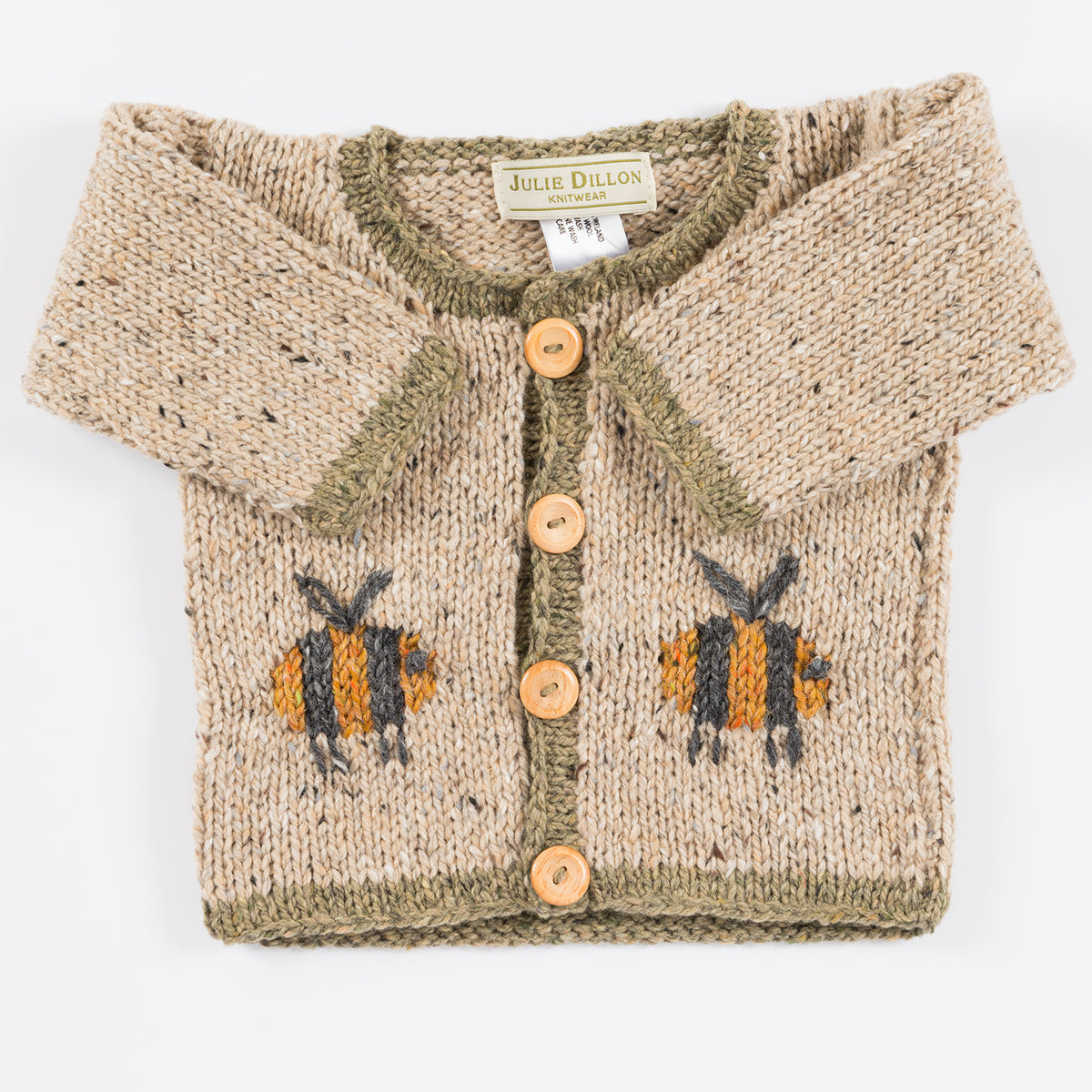 Handknitted Baby Cardigan - Beige with Bumble Bee motif