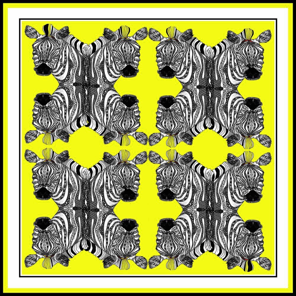 Zebras (Yellow) Silk Scarf by Debbie Millington