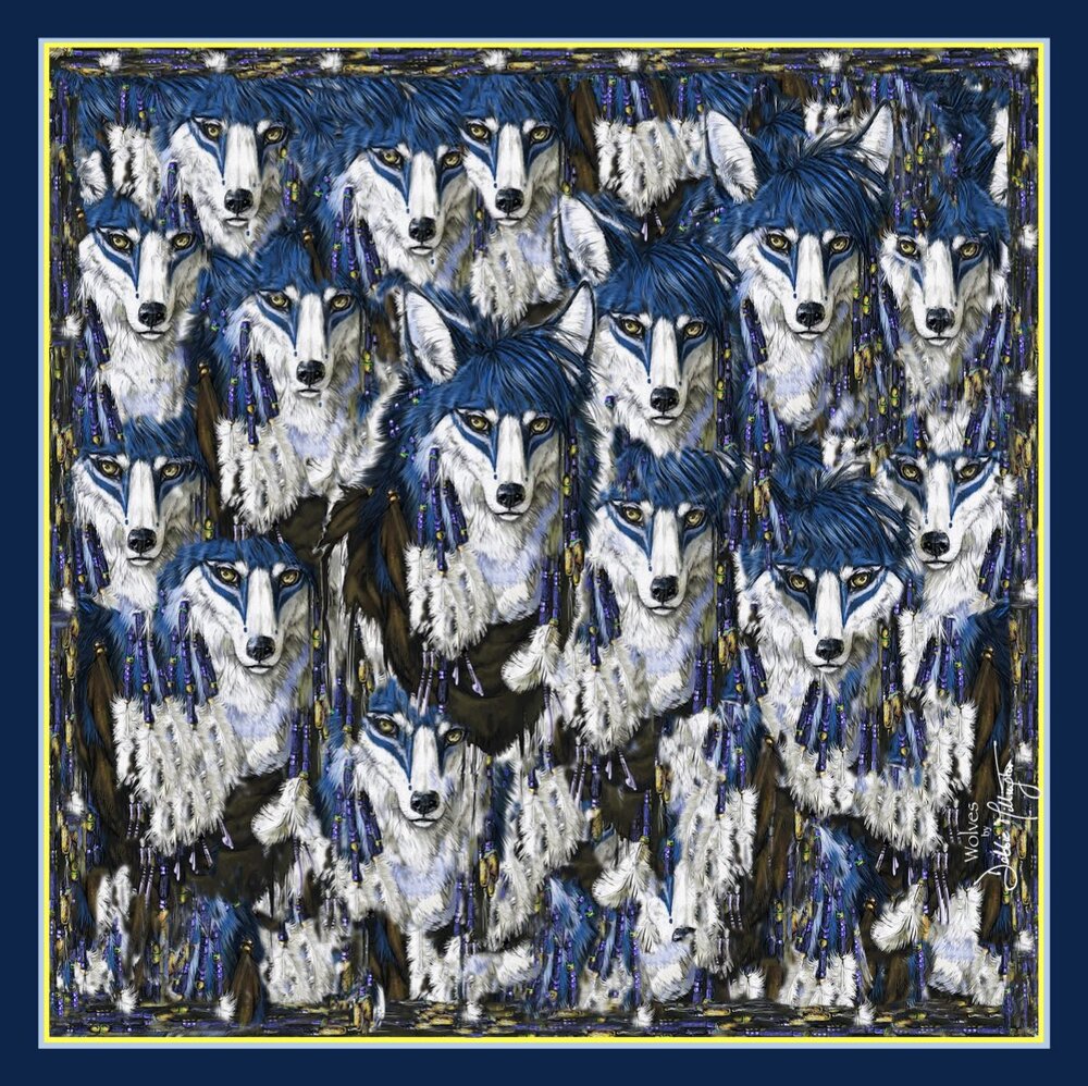 Wolves (Navy) Silk Scarf by Debbie Millington