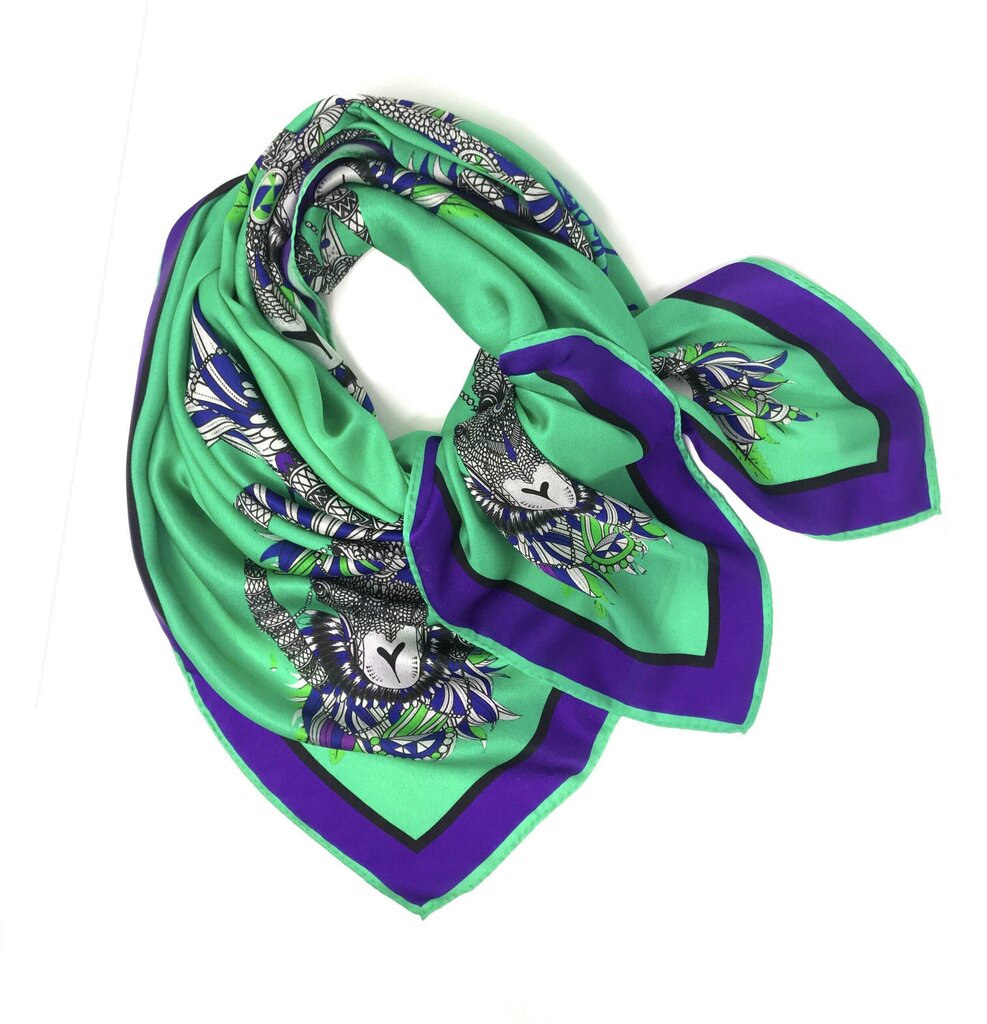 Jester Ram (Green/Purple) Silk Scarf by Debbie Millington