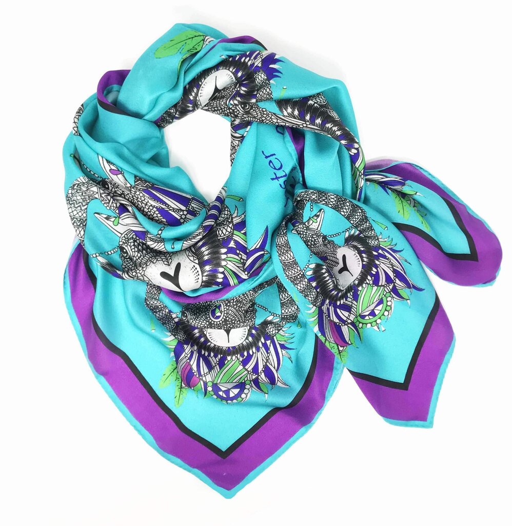 Jester Ram Turquoise Silk Scarf by Debbie Millington