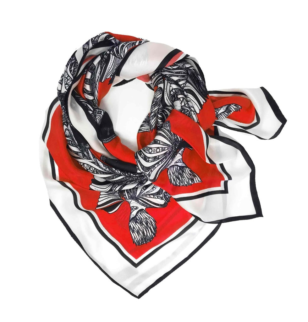 Zebras (Red) Silk Scarf by Debbie Millington