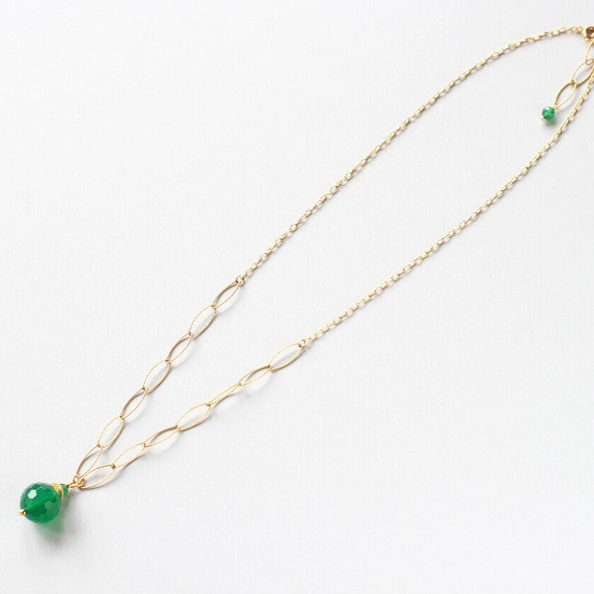 Green Agate Drop Necklace (Gold with Chain)