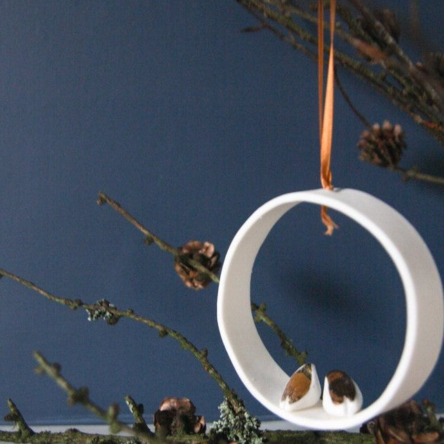 Lovebirds Porcelain Hoops